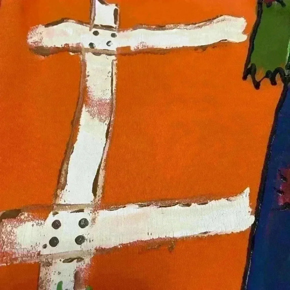 Vintage Shane Lee Inc Rare Scarecrow Orange Fall Shirt Size Small Feathers Paint - Picture 3 of 8